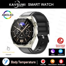 스마트밴드 혈당 스마트 워치 남자 심전도 모니터 혈압 체온 스포츠 방수 피트니스 트래커 Smartwatch, [13] Black Leather