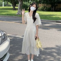 롱 레이스 카라 펀칭 여름 반팔 프릴 맥시 원피스 코튼 아방한 박스형 시원한 주수 SY