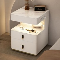 블루투스 테이블 스피커 침대협탁 사이드테이블 심플 모던 럭셔리 고급 솔리드 우드 라이트록 보드 침실 다기능 무선 충전 침대 옆 테이블 메사, 권리 없음 블루투