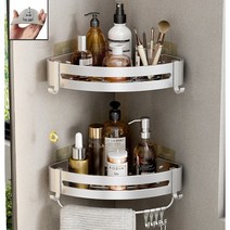 골든픽 무타공 욕실 코너 일자 선반 화장실 벽 수납 알루미늄 2단, 코너형, 실버세트