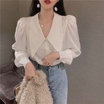 DAPANDA 프렌치소녀 한글디자인 소중셔츠 봄가을 빅사이즈 통통한mm학생박시넥긴팔상의