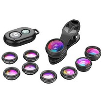 에이펙셀 전화 카메라 렌즈-매크로 렌즈+광각 렌즈+어안 렌즈+망원 렌즈+CPL/흐름/방사형/별 필터+만화경 3/6 렌즈 10 in 1 렌즈 키트 +스마트폰용 원격 셔터