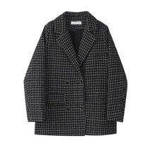[한손에요]Women Blazers Coat 2022 가을 캐주얼 탑스 Office Ladies Baggy 한국 패션 시니어 감각 디자인 자켓 체크 무늬 블레이저 코트