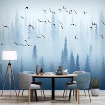 유럽 소나무 피나무 푸른 새 벽지 벽화 거실 TV 벽 장식 사용자 정의 크기 홈 개선, [01] 1m2