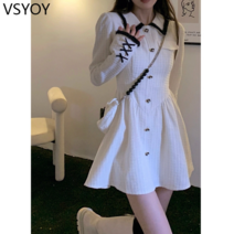 vsyoy 프랑스 기질 작은 향수 드레스 여성의 2023 가을과 겨울 새로운 옷깃 틈새 높은 수준의 허리 짧은 치마