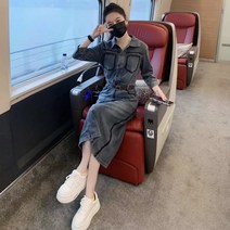 맥시 미디 숏 데님 롱 원피스 단추 소라색 심플 봄 허리 봄패션 오버롤