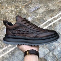 독일군스니커즈 남성용 인조 소 가죽 악어 프린트 스니커즈 캐주얼 신발 다목적 두꺼운 밑창 내마모성 작업