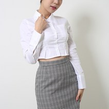 타이트 슬림핏 면스판 기본 긴팔 크롭 카라 셔츠 (화이트)