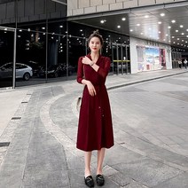 쉬폰 허리 스트링 롱원피스 뮤코샤 긴팔 원피스 여 프렌치센계 빈티지 조임