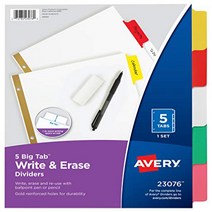 AVERY Big Tab Write & Erase Dividers 5 Multicolor Tabs 1 Set (23076) 1-Pack null