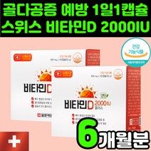 스위스 DSM사 비타민 D3 2000 IU 활성형 연질 캡슐 D 디 디쓰리 영양제 추천 성장기 어린이 중학생 청소년 수유부 임산부 50대 60대 중년 여성 남성 노인 면역력 강화, 2박스(6개월분)