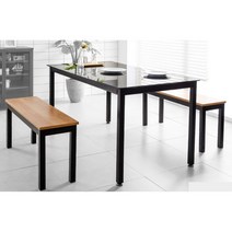 원룸자취방 2인용 미니멀 작은 식탁+의자세트(120cm) 이쁜 클래식 리빙 긴, 스틸_블랙+아카시아, B타입_2인2EA