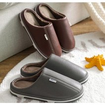 가죽겨울실내화 회사용 커플 실내 슬리퍼 남여공용 겨울철 털 푹신푹신한 거실화 사무실용, 다크브라운