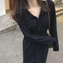 주디앤 여성 얼니쥬 카라 버튼 니트 롱 원피스