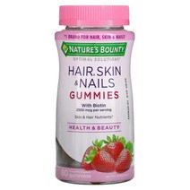 네이쳐스 바운티 헤어 스킨 네일 구미 비오틴 함유 스토로베리 1250MCG 80정 구미젤리, 80 Count