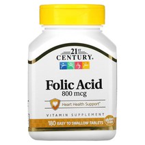 21 센츄리 21st Century 엽산 800mcg 삼키기 쉬운 정제 180정, 1개