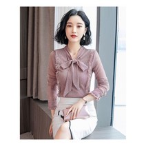 SAMARA 여성 슬림핏 블링블링 리본넥 프릴 블라우스