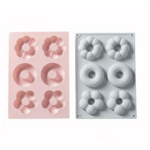 3종 도넛모양 실리콘몰드 6구, 블루 핑크, 10개