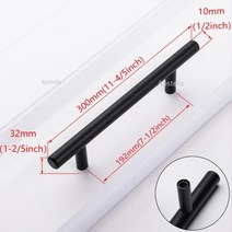 모던한 스테인리스 스틸 주방 문 캐비닛 T 바 손잡이 당김 가구 찬장 서랍, Black 192mm