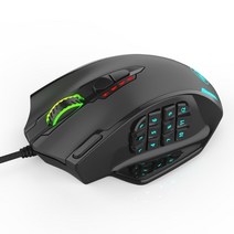 스타크래프트마우스 서든어택 버티컬 손목보호 Redragon M908 유선 레이저 게임용 마우스 12400 DPI 프로그래밍 가능한 버튼 19개 및 RGB LED MMO용 218, 검은 색