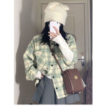 카라넥 싱겁다 그린 디자인감각 에프터블라우스 여성 체크무늬 와이셔츠 기모 상의 봄 가을외투 4806959390