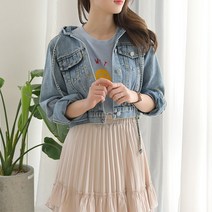 데일리앤 로넌 여자 후드 크롭 데님 청자켓