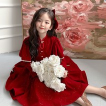 [로라네] 슈슈아리 산타나 레드 프릴 원피스 아동 크리스마스룩 연말룩 여아 드레스