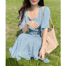 잔잔한 스퀘어넥 잔꽃 롱원피스