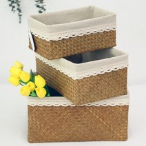 공간안애 커버 사각 라탄 바구니 (네츄럴), L