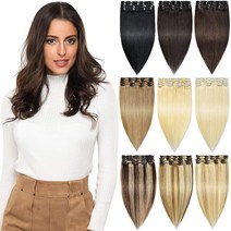 [정품] ROSEBUD 클립 인 헤어 익스텐션 레미 인모 8개 클립 18개 75g/세트 5, 10 Inch (Pack of 1), 6# Light Brown