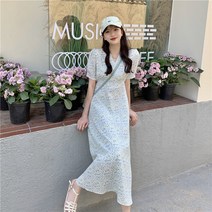 Migtis 플라워 브이넥 여름 반팔 롱원피스