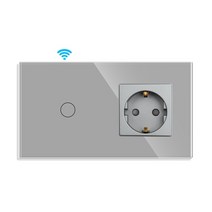 Bingoelec Tuya WiFi 스위치 일반 소켓 없음 중립 와이어 유리 패널 1/2/3gang 스마트 스위치 작동 Alexa Google 홈, grey 1g with socket