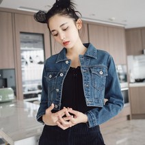 예쁜핏 크롭 진청 여자 미니 볼레로 청자켓 봄 가을 캠퍼스룩 루즈핏 중청 데님자켓