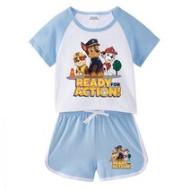 Paw Patrol 퍼피구조대 아동복 면100% 여름 반소매 아동복세트 배색 나그랑 반팔티+랍빠 끈반바지 7색 옷 굿즈 4호세트 그림D