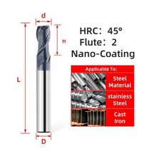 HRC55 4 플루트 합금 텅스텐 스틸 밀링 카바이드 엔드 밀 커터 커팅 도구 CNC 기계 코팅 플랫, 1pc HRC45 2F, d20xD20x100L