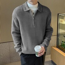남자 니트 반집업 맨투맨 루즈핏 빅사이즈 세로줄무늬 맨투맨 비보뉴