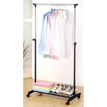 원피스 롱코트 롱패딩 높이조절 이동식 행거 구르지않는 선반플러스, 블랙