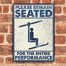GadgetsTalk Skiing Remain Seated 화이트 화장실 맞춤형 클래식 벽 아트 장식 공개 사인 금속 표지판 재미있는 주석 사인 스포츠 애호가를 위한 선물 30.