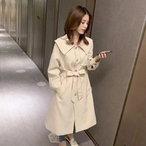 YAPOGI 베이비카라 트렌치코트 여 봄가을 슬림 루즈핏 코트 코디 미디 재킷 코트