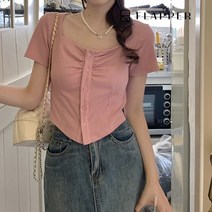 플래퍼 FLAPPER 셔링버튼스퀘어블라우스 FB3SBL018C