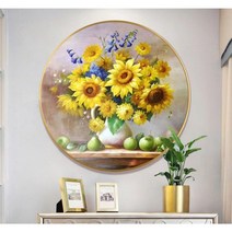 보석자수나라 원형 보석십자수 아크릴 액자 세트 해바라기꽃화병 지름50cm, 로즈골드