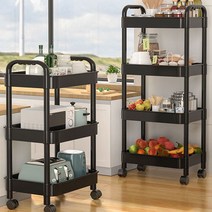 무타공마켓 간편조립 이동식선반 트롤리 틈새 선반 카트, 블랙