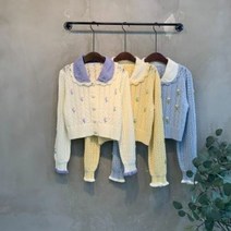 씨샵인더룸 / 안느 플라워 배색 카라 크롭 니트 가디건 3color C