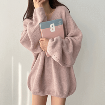 소프트 울 알파카 브이넥 벌룬 오버핏 롱 니트 티셔츠 5color
