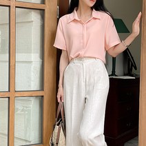 [오버나인] 여성 히든버튼 반팔 데일리 반팔 셔츠 블라우스