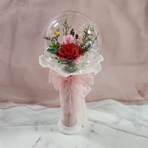 화이트데이 발랜타인데이 꽃 선물 프리저브드 장미 생화 천일화 여자친구 졸업식 미니 꽃다발 아크릴 유리볼, 빨간 장미 꽃다발