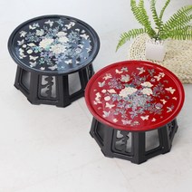 1.1목단꽃나비 조각병풍 자개찻상 33센티, 검정
