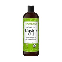 Sky Organics 캐스터 오일 453.6g 16온스 USDA 오가닉 콜드 프레스 100% 순수 헥산 무함유 보습 및 힐링 건조한 피부용 모발 성장 피부 케어 속눈썹 용