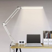책상조명 독서등 공부스탠드 북라이트 클램프가있는 led 책상 램프 10w 스윙 암 책상 램프 10 밝기 수준의 눈을 돌보는 조광 가능 책상 조명 3 가지 조명 모드, 하얀