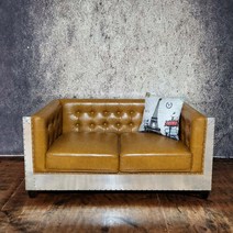 인더스트리얼 함석 체스터필드 브라운 2인 수공예 소파